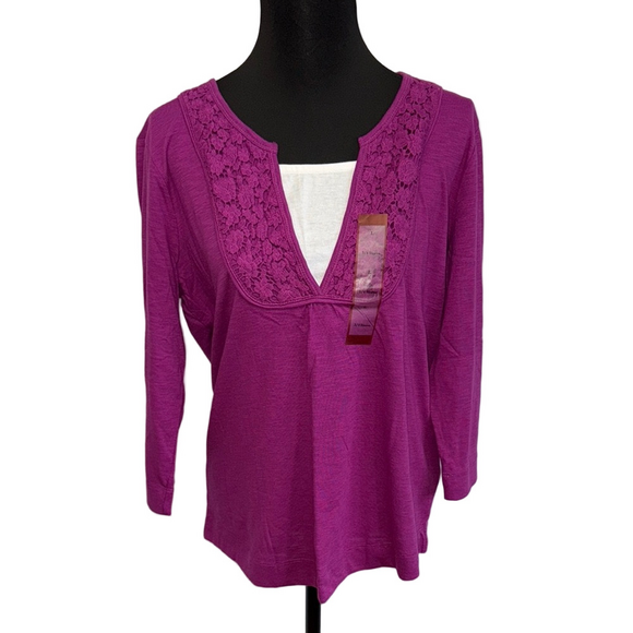 Northcrest Tops - Northcrest Purple Relaxed V-Neck Tunic. Vibrant Comfy